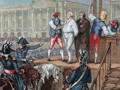 Najbardziej krwawa część historii gilotyny to Rewolucja Francuska i egzekucja króla Ludwika XVI.