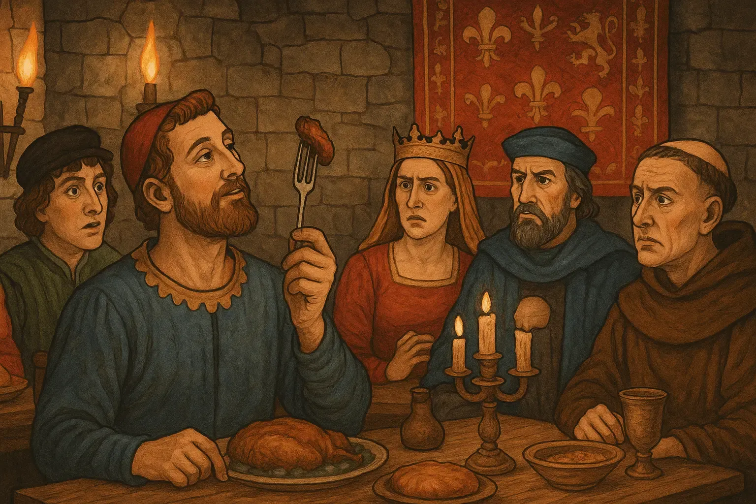Historia widelca - Uczta w średniowieczu z widelcem